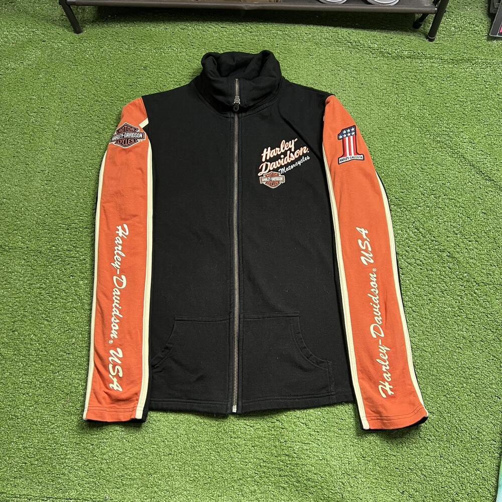 Harley-Davidson Black and Orange Fitted Graphic Hoodie